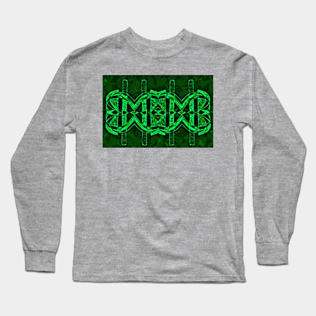 African Abstract Pattern Fabric Design - Green Wax Long Sleeve T-Shirt by Tony Cisse Art Originals